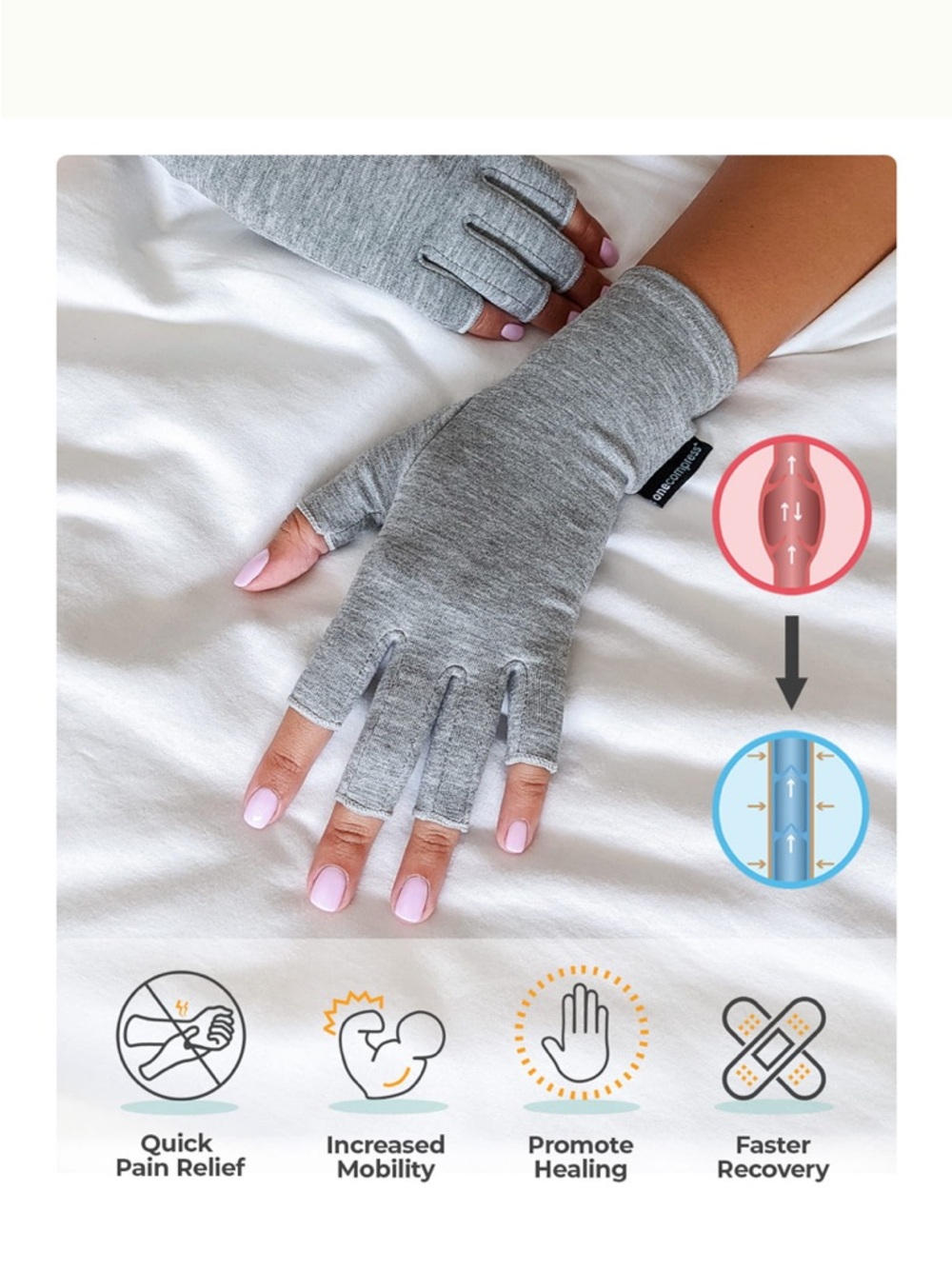 Onecompress BAMBOO Gray Fingerless Compression Gloves